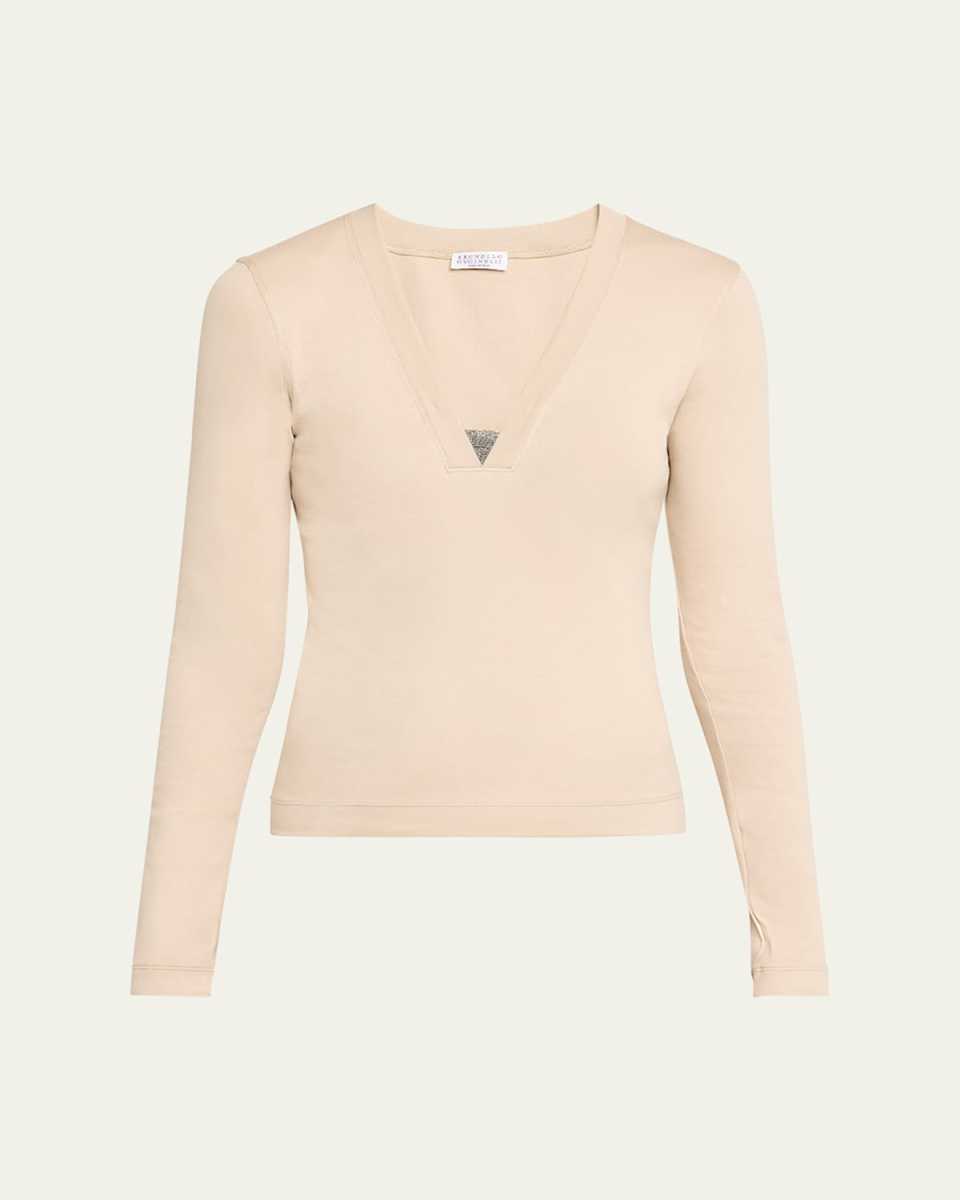 Monili V-Neck Cotton Jersey Top